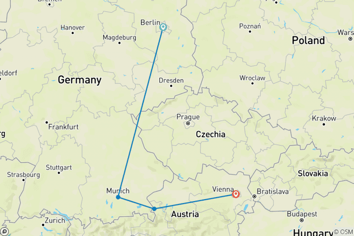 Map of Christmas in Central Europe, Berlin to Vienna