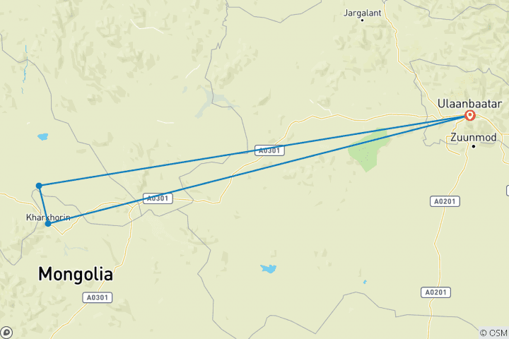 Map of Horse riding with Mongolian nomads