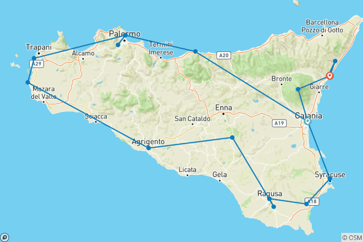 Carte du circuit Le meilleur de la Sicile