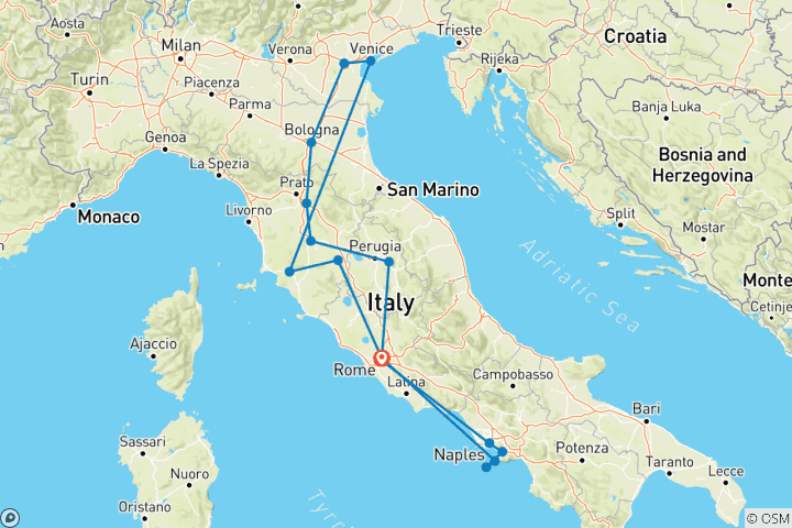 Mapa de Gran viaje de Italia - 11 días