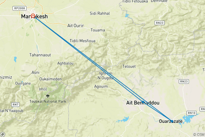 Carte du circuit Excursion d'une journée à Ouarzazate et Ait Ben Haddou au départ de Marrakech