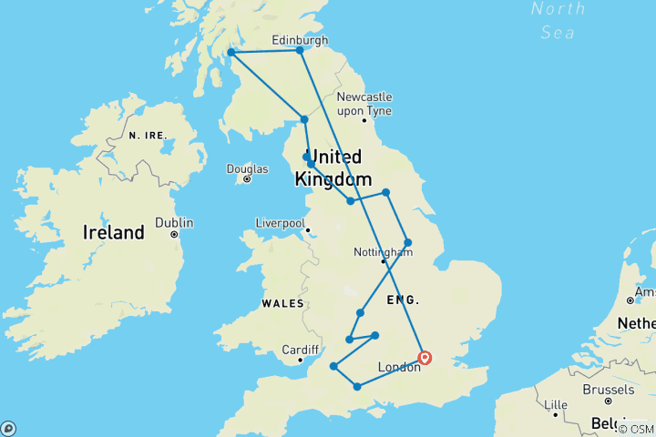 Karte von Eleganz Großbritanniens (Kleingruppen, Vorschau 2022, Start London, 12 Tage)