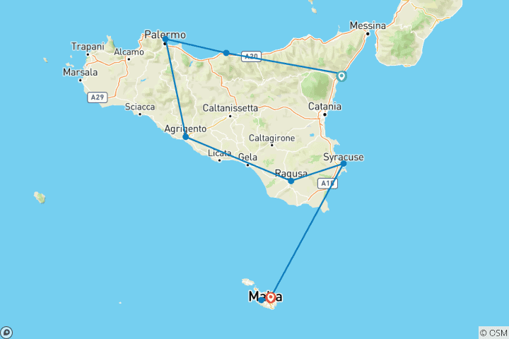 Map of Sicily in Depth (Small Groups, End Malta, 6 Days, 12 Days)