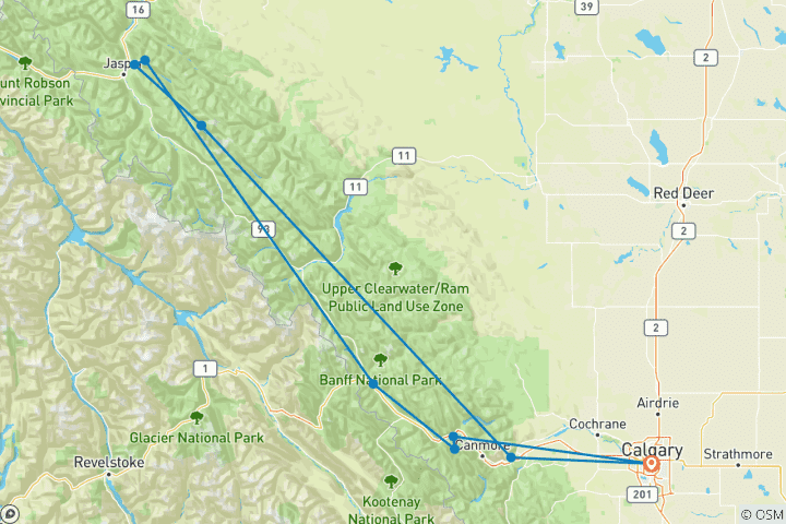 Carte du circuit Les spectaculaires Rocheuses et glaciers de l'Alberta - petits groupes, 8 jours