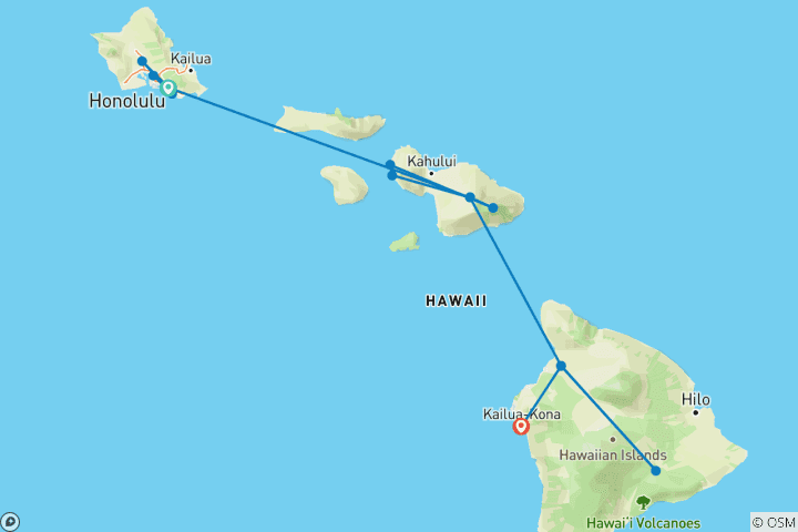 Map of Hawaii with Oahu & Maui (Small Groups, With The Big Island)