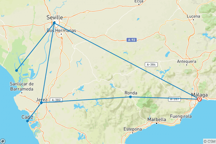 Map of Country Roads of Andalucia (Classic, 9 Days)