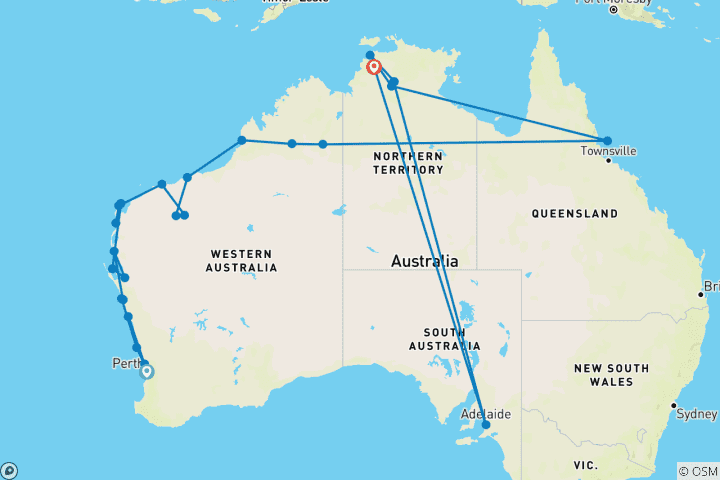Map of Wonders of the West Coast and Kimberley (2026/2027)