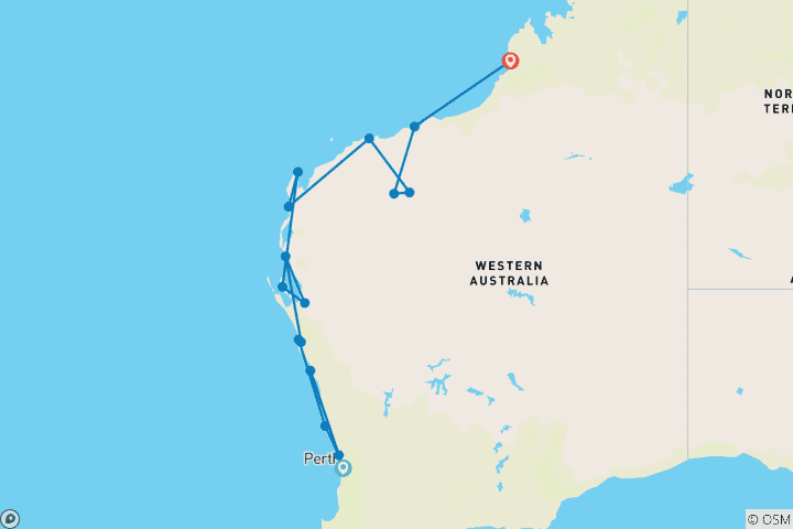 Carte du circuit Merveilles de Pilbara et de la côte ouest