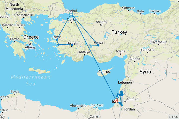 Carte du circuit Turquie et Israël - 15 jours