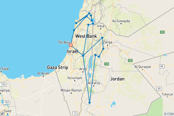 Carte du circuit Terre Sainte et Jordanie - 10 jours