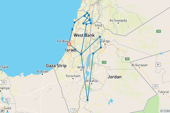 Map of Israel and Jordan - 11 days