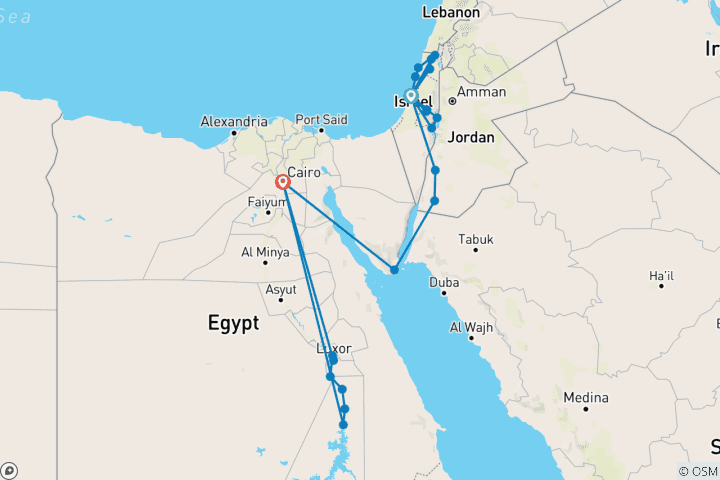 Mapa de Israel, Jordania y Egipto 13 días de lujo con crucero por el Nilo - 2+viajeros, hotel 4*