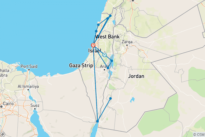 Carte du circuit Israël biblique et Jordanie 7 jours - chambre simple, hôtel 4*