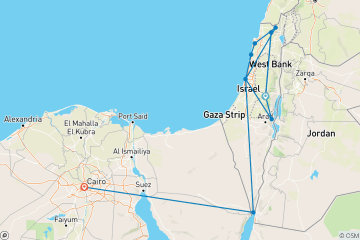 Kaart van Israël en Egypte 10 dagen (2+Reizigers, 4* Hotel)