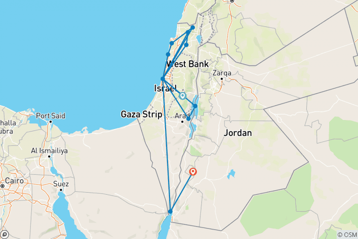 Carte du circuit Israël biblique et Jordanie 7 jours - chambre simple, hôtel 3*