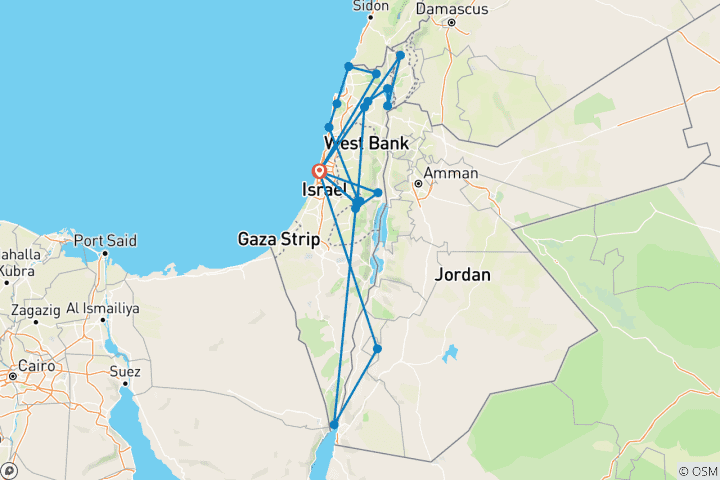 Kaart van Bijbels Israël en Jordanië 7 dagen (2+Reizigers, 5* Hotel)