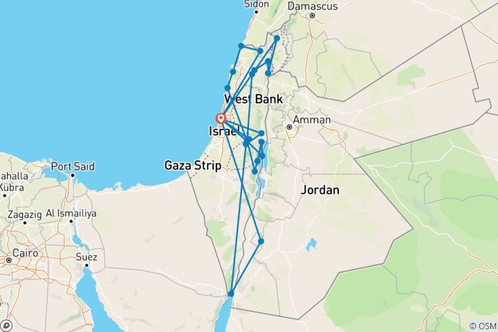 Map of Biblical Israel and Jordan 7 days (2+Travelers, 4* Hotel)