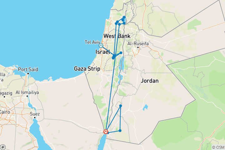 Kaart van Israël en Jordanië in 7 dagen (2+Reizigers, 3* Hotel)