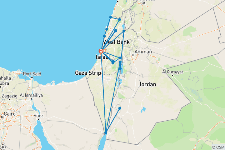Kaart van Israël: 10 dagen met Petra (2 of meer reizigers, 3-sterrenhotel)