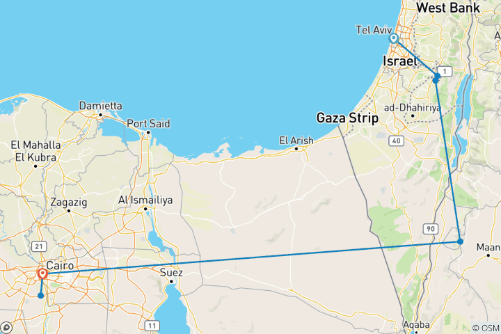Map of Israel, Jordan and Egypt 5 days (2+Travelers, 5* Hotel)