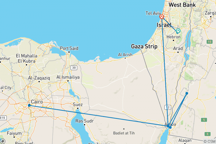 Map of Israel, Jordan and Egypt 5 days (Single, 3* Hotel)