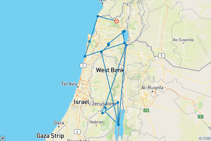 Karte von Christliche Rundreise - 2+Reisende, 5* Hotel (6 Tage)