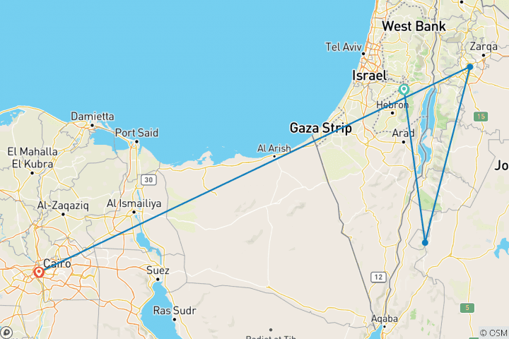 Kaart van Israël, Jordanië en Egypte 5 dagen (2+Reizigers, 3* Hotel)