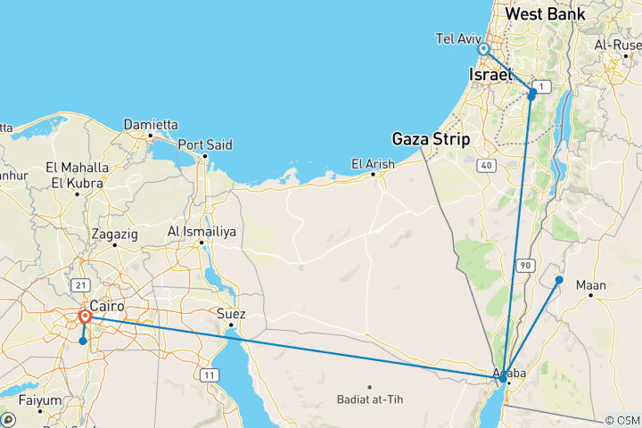 Karte von Israel, Jordanien und Ägypten - 2+Reisende, 3* Hotel (5 Tage)