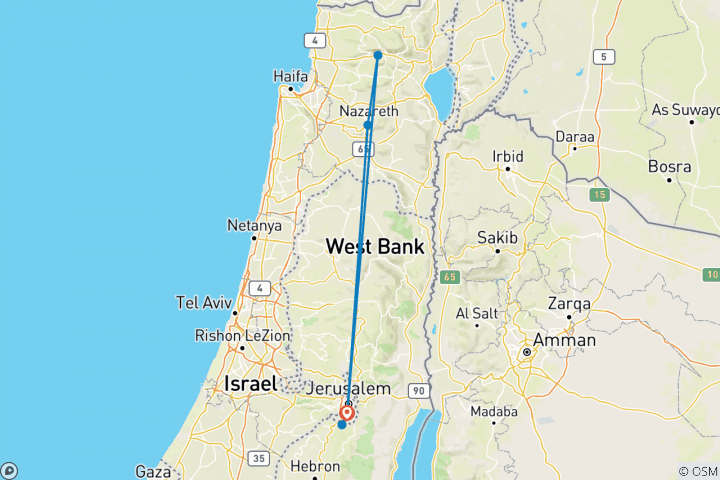 Kaart van Christelijk Israël in 4 dagen (2+Reizigers, 5* Hotel)