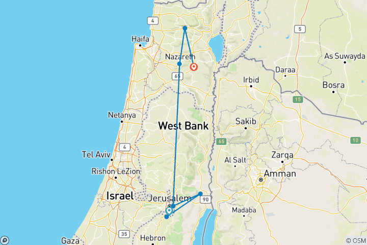 Kaart van Christelijk Israël in 4 dagen (2+Reizigers, 4* Hotel)