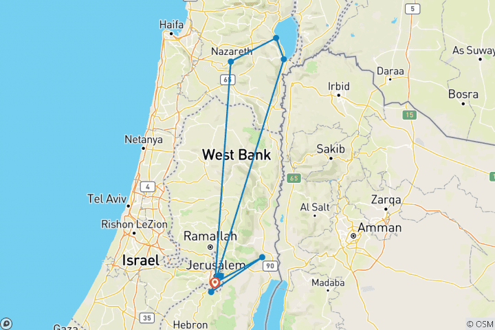 Kaart van Christelijk Israël in 4 dagen (2+Reizigers, 3* Hotel)