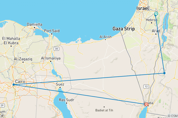 Map of Israel, Jordan and Egypt 5 days (Single, 4* Hotel)