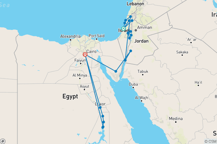 Karte von Mittelmeerreise nach Israel, Jordanien und Ägypten - 2+Reisende, 3* Hotel (17 Tage)