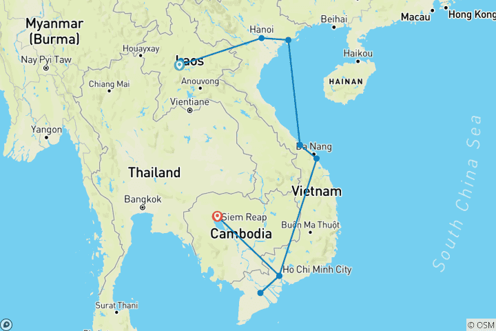 Karte von Vietnam, Laos & Kambodscha Reise