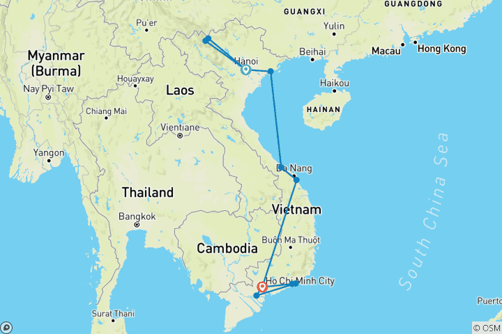 Map of Vietnam private and intensive with Sapa and beach holiday in Phan Thiet / Mui Ne (incl. flight)