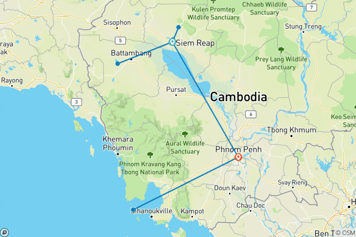 Map of Cambodia with Beach Vacation on Koh Rong or Koh Rong Samloem