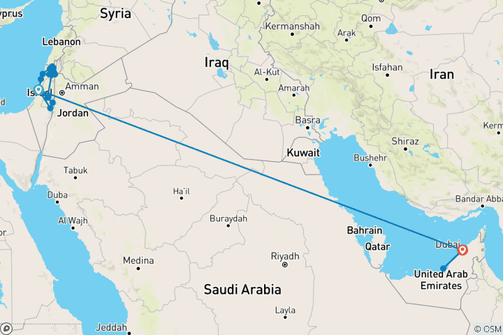 Map of Israel and The United Arab Emirates, The New Middle East - 15 days