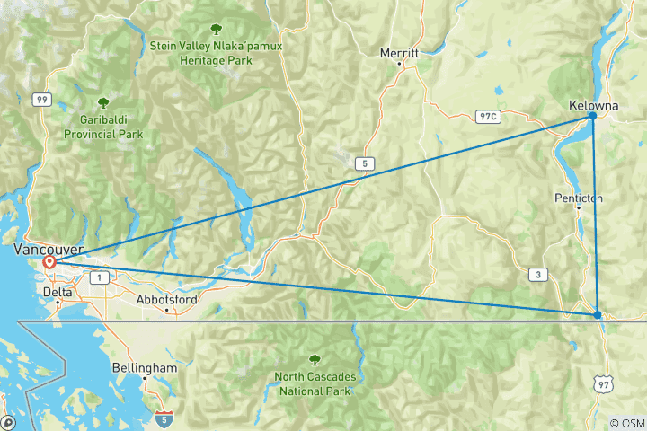 Carte du circuit La vallée de l'Okanagan au Canada