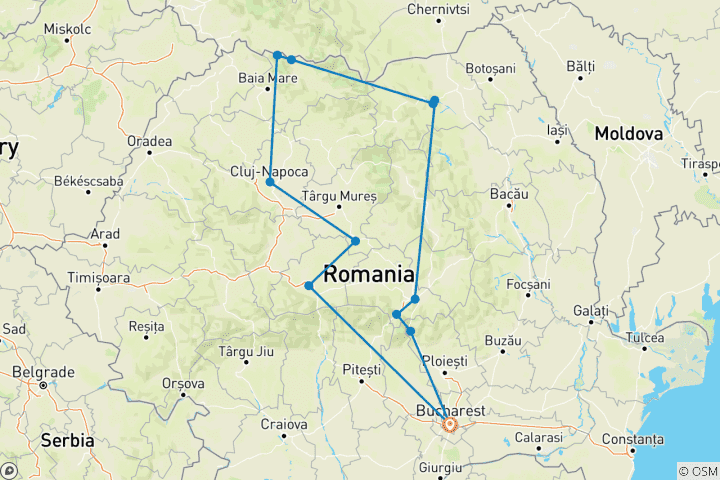 Map of Highlights of Romania self-drive, 8 days