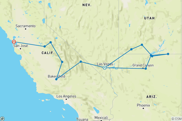 Map of Zion to San Francisco Adventure