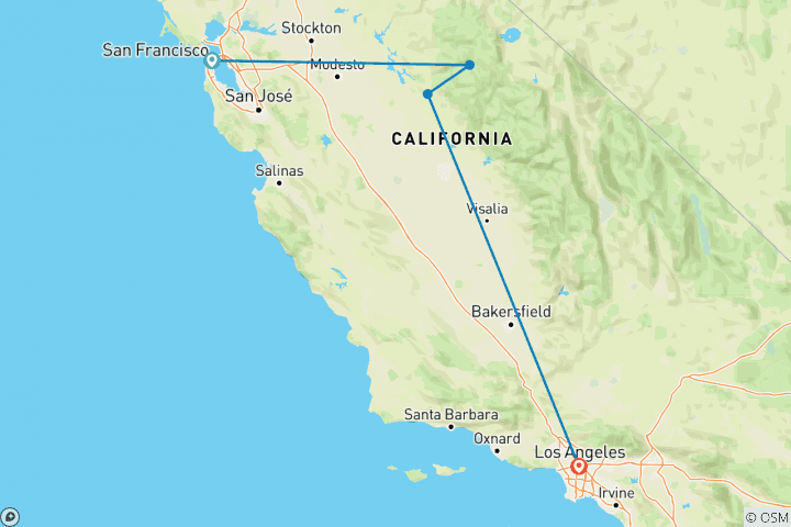 Map of USA Road Trip — Yosemite Hiking & Cali Surfing