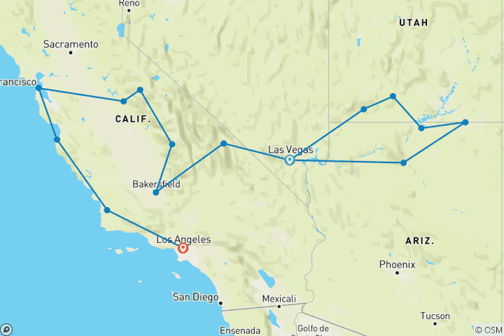 Mapa de Las Vegas y California - aventura en los parques nacionales y la Autopista 1