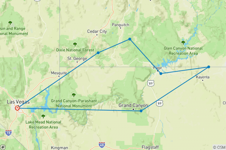 Mapa de Lo mejor de los parques nacionales de Utah y Arizona