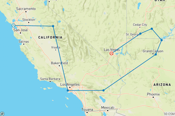 Map of USA Road Trip — Yosemite, Canyons & Camping