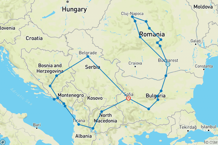 Carte du circuit Les splendeurs des Balkans et de la Transylvanie (Hôtels 4 étoiles)