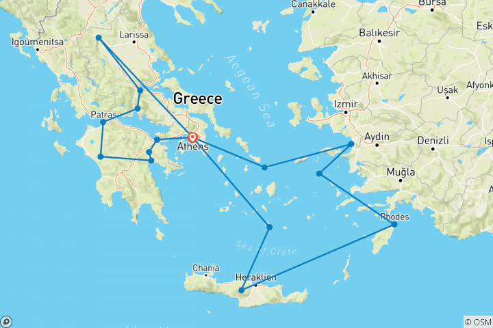 Karte von Das Beste von Griechenland (inkl. 4 Tage Kreuzfahrt, 12 Tage) (17 Destinationen)