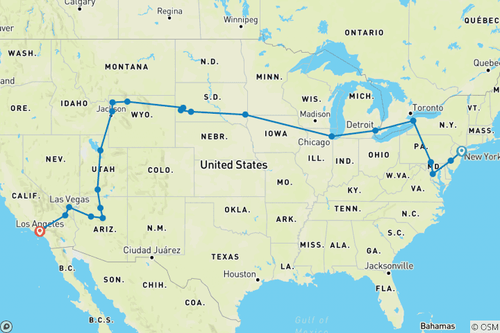 Carte du circuit De New York à Hollywood