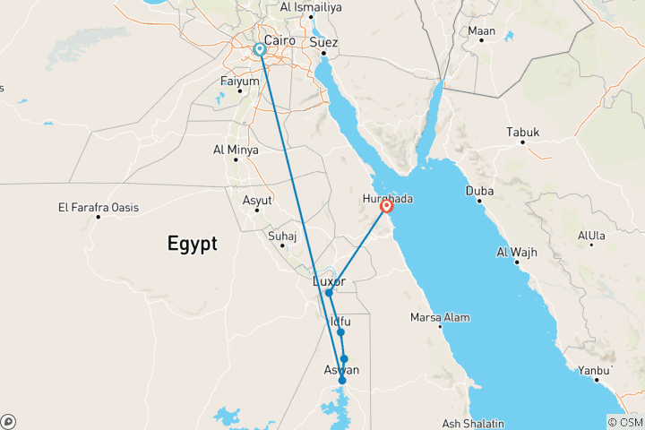 Carte du circuit Spécial Égypte 10 jours : Le Caire- Assouan- Luxor et Hurghada en vol