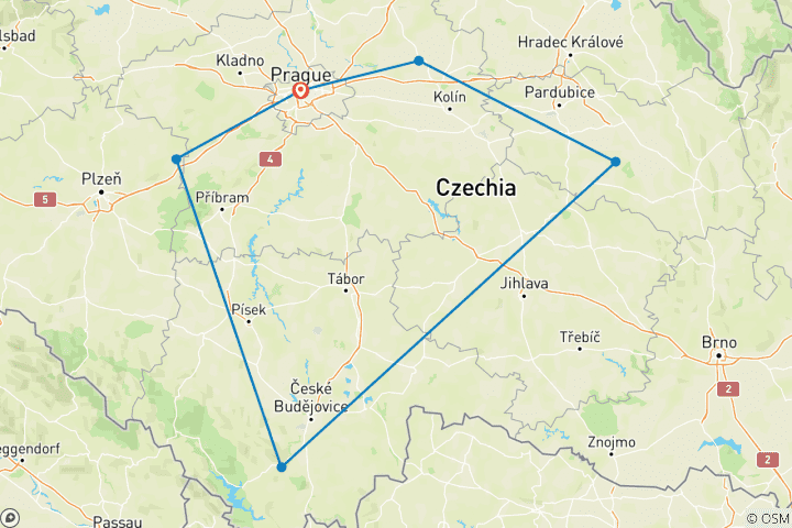 Carte du circuit Semaine de l'aristocratie à Prague et en Bohême : Nuits dans des châteaux médiévaux