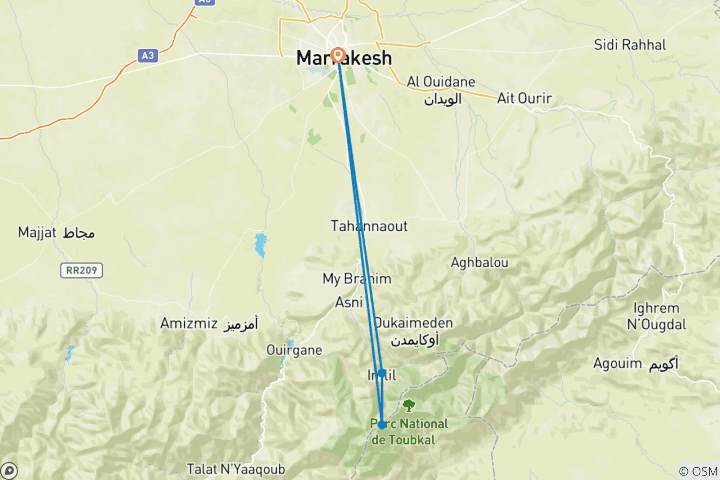 Carte du circuit Trek dans le Haut Atlas marocain